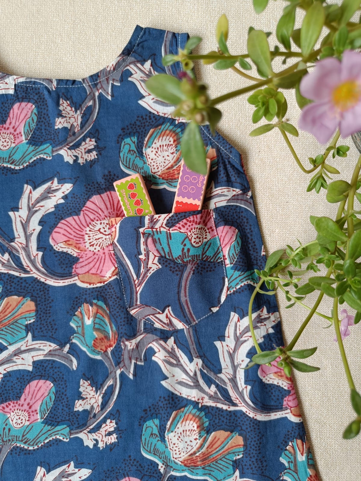Blue Floral Garden A-line Dress-Top