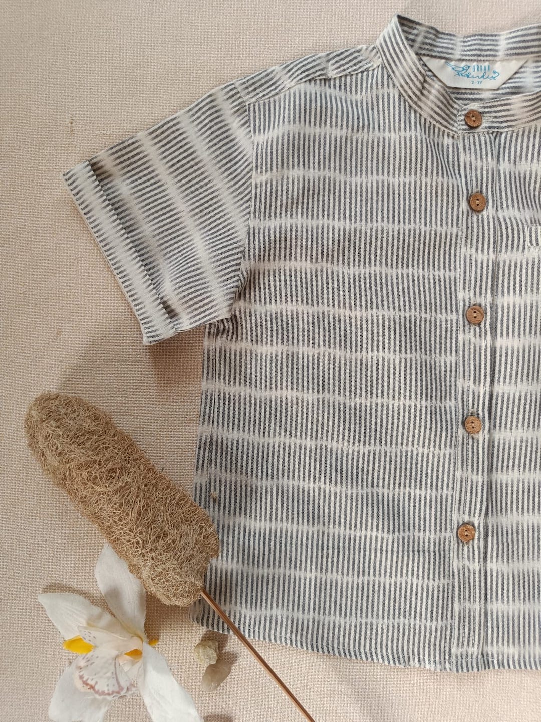 Monochrome Mischief Chinese Collar Boy's Shirt