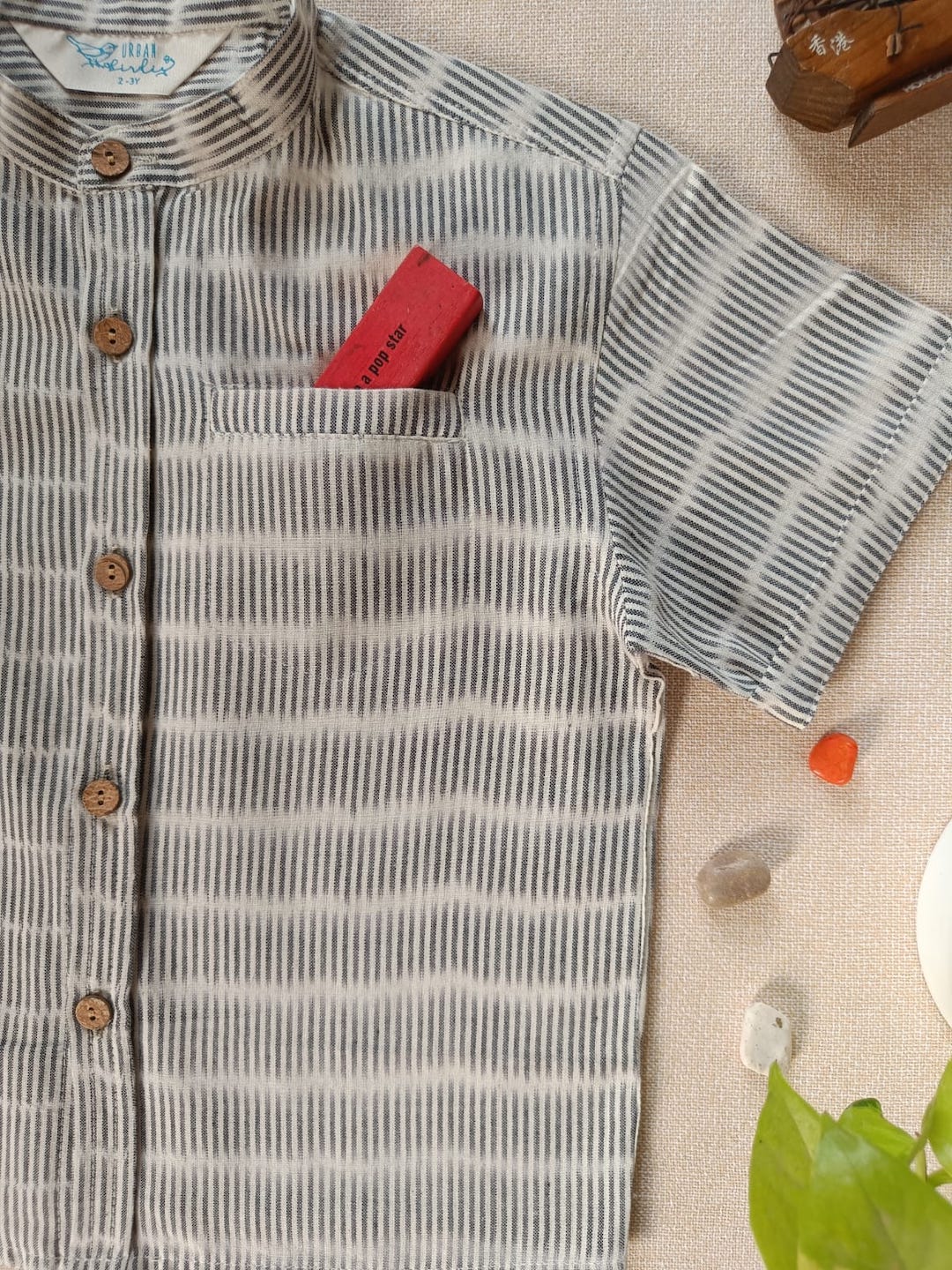 Monochrome Mischief Chinese Collar Boy's Shirt