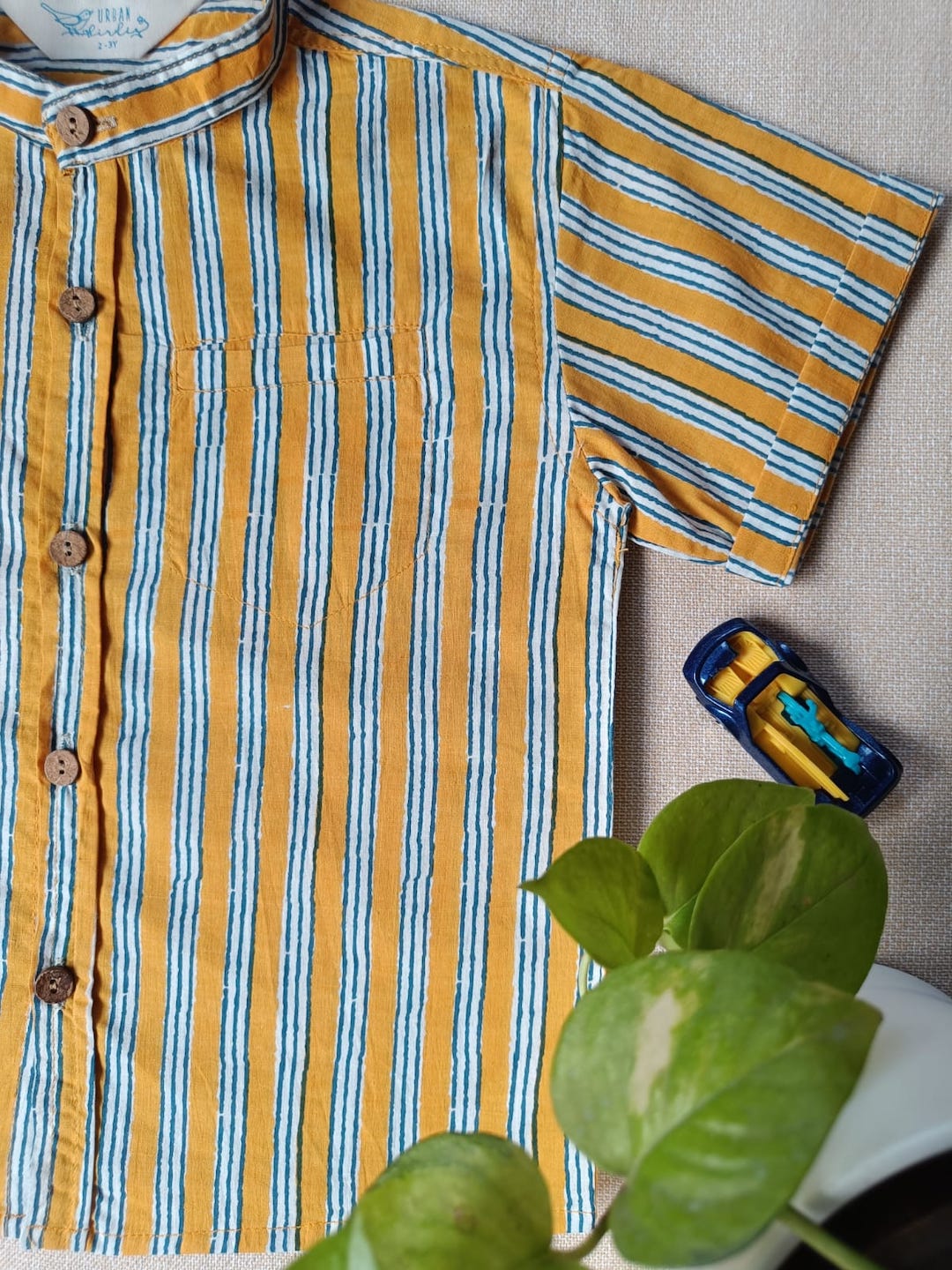 Stripe Sprout chinese Collar Boy's-Shirt