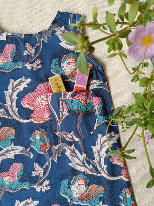 Blue Floral Garden A-line Dress-Top