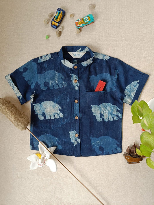 Indigo-Parade chinese Collar Boy's-Shirt