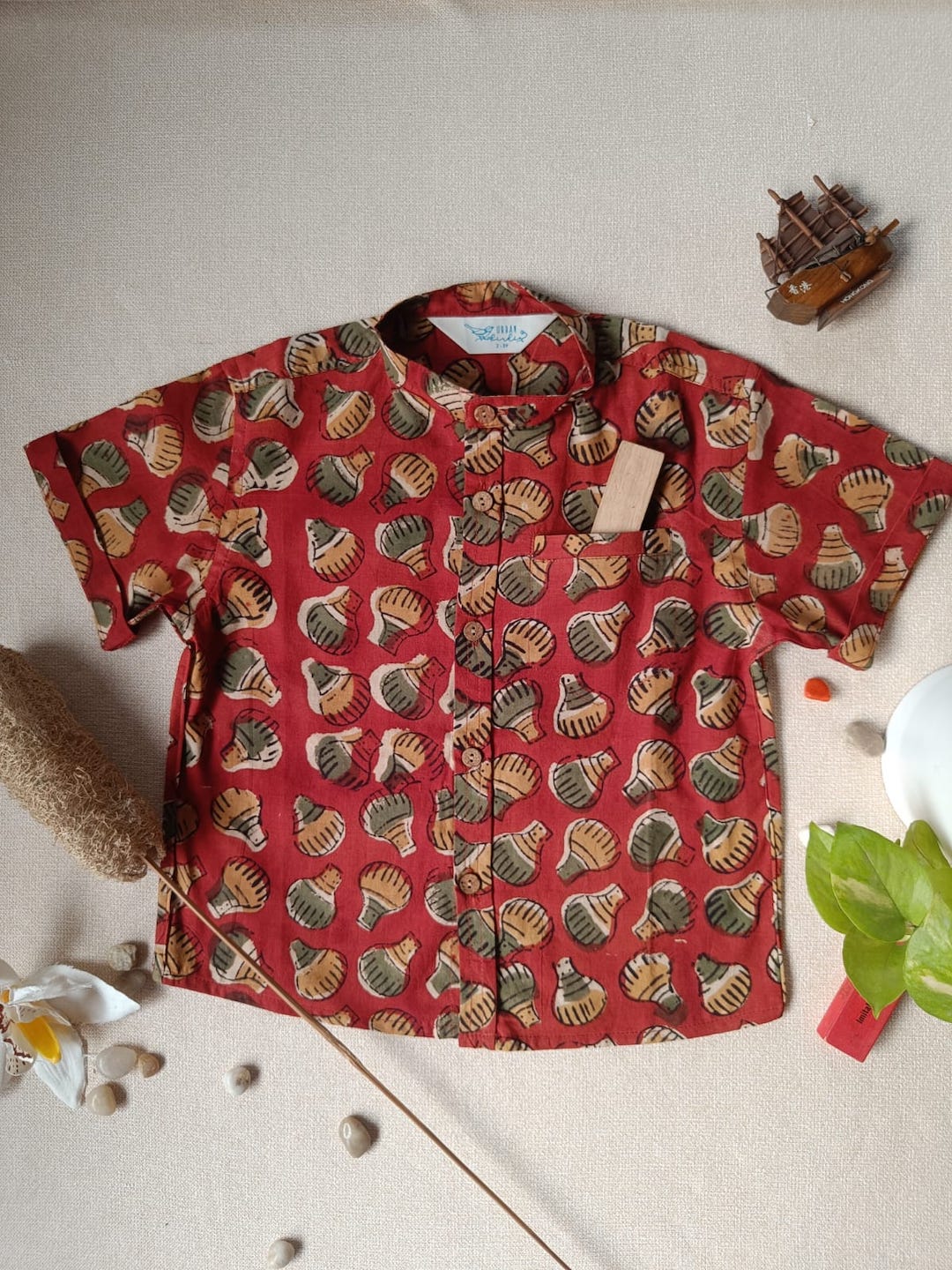 Bulb Bud Chinese Collar Boy's Shirt