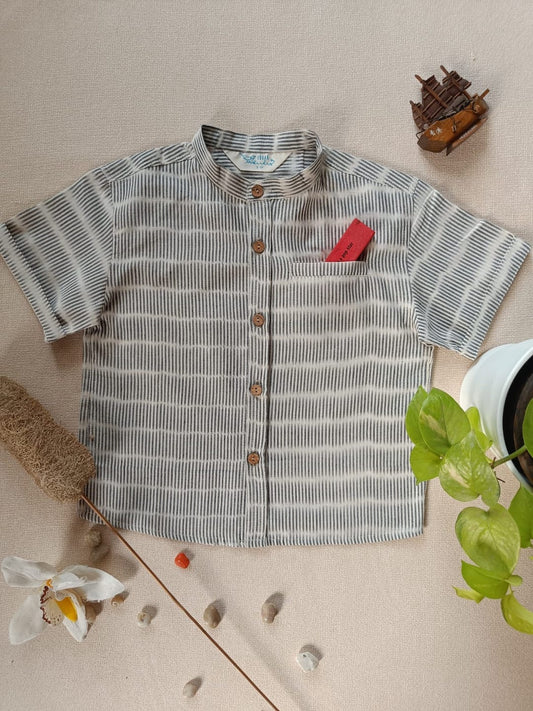 Monochrome Mischief chinese Collar Boy's Shirt