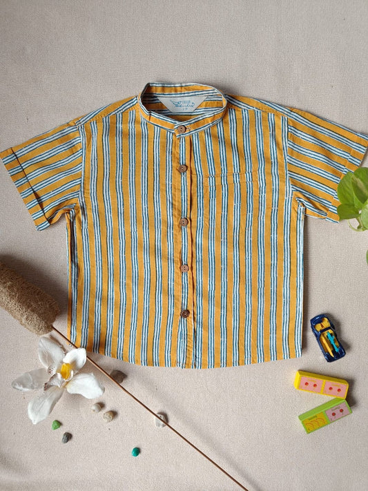 Stripe Sprout chinese Collar Boy's-Shirt
