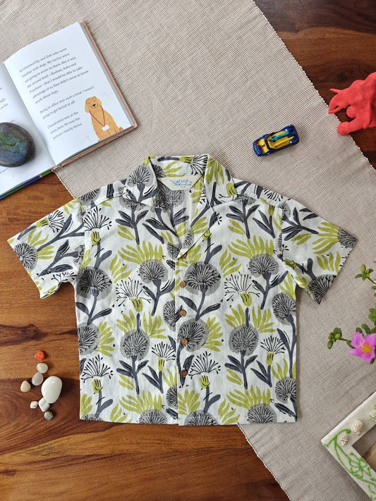 Misty Bloom Cuban Collar Boys Shirt