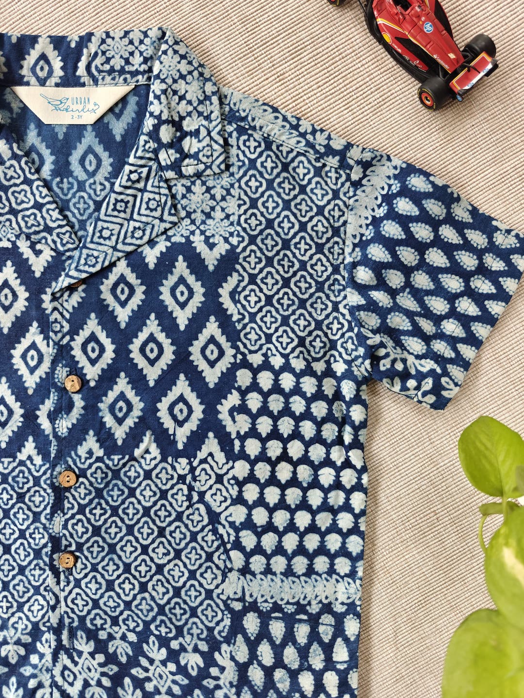 Indigo Mosaic Cuban Collar Boy's Shirt