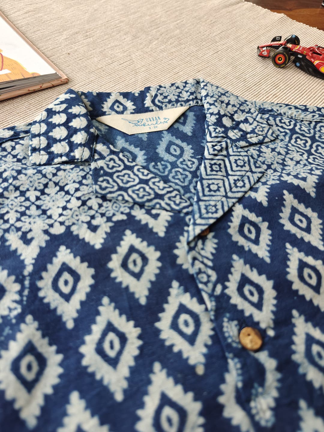 Indigo Mosaic Cuban Collar Boy's Shirt