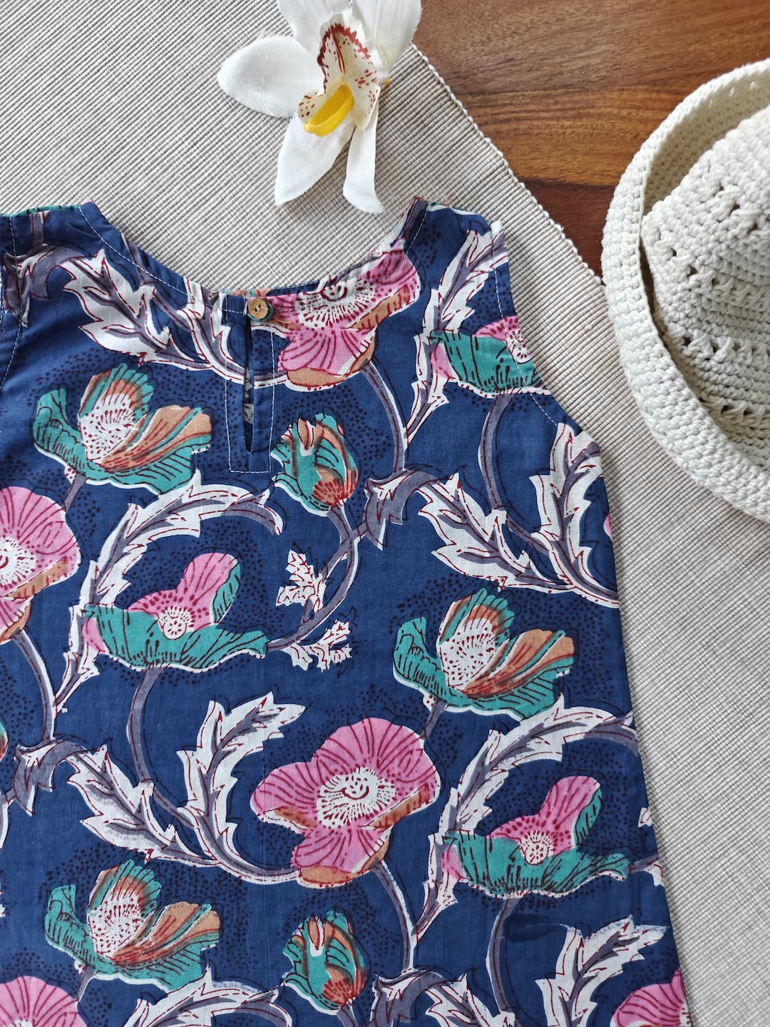 Blue Floral Garden A-line Dress-Top